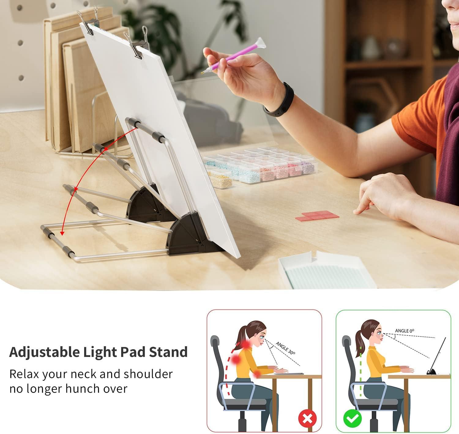 A4 Light Board for Diamond Painting, USB Powered Light Pad with Adjustable  Brightness With Black Pad Clip Light Pad Stand