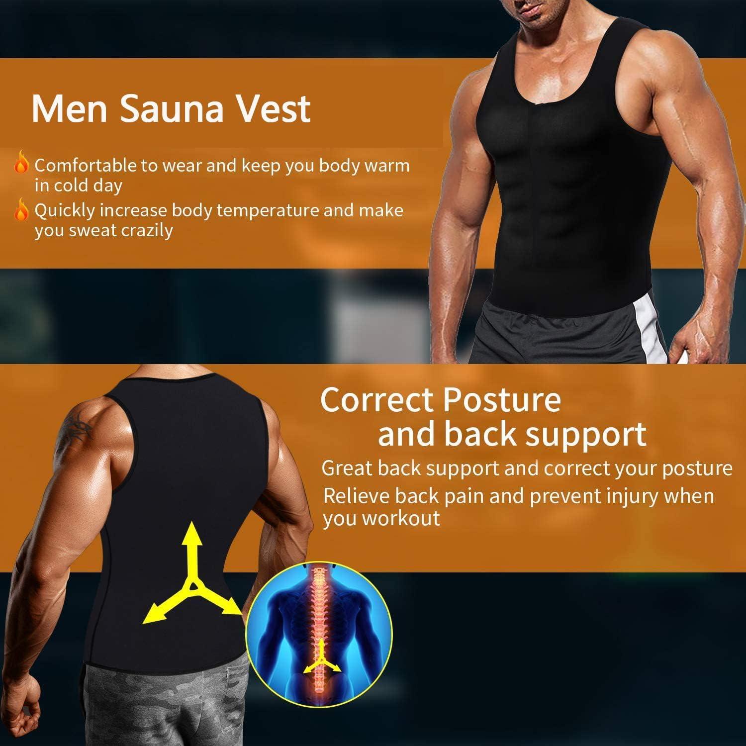 BODYSUNER Sauna Sweat Vest Workout Tank Top Waist Trainer for Men  Compression Workout Enhancing Vest With Zipper Blue L/XL