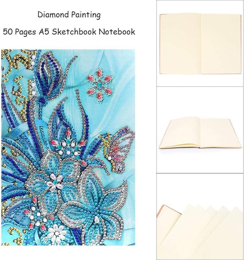 5D DIY Diamond Painting Notebook Diary Book Sketchbook Special Shaped Diamond  Painting Rhinestone A5 Book 50 Pages Blank Book Mosaic Gifts Drawing Book  (Blue Flower)