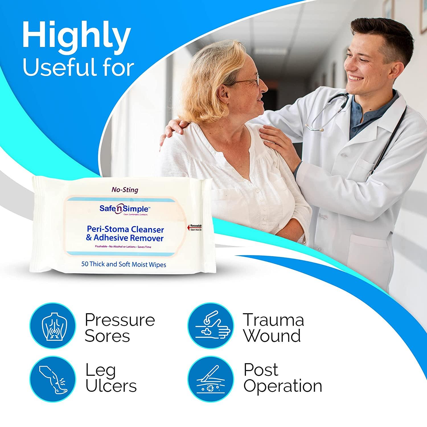 Safe n' Simple Adhesive Remover for Skin 5"x7" 75 Wipes Stoma