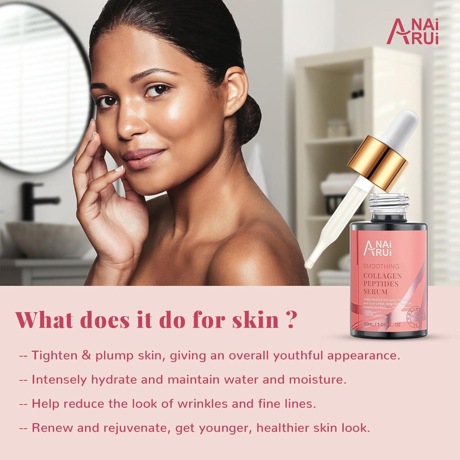 ANAiRUi Collagen Peptide Serum for Face with Hyaluronic Acid | Targets Fine  Lines & Wrinkles | Plumps and Firms Skin | Anti-aging Collagen Serum for  Face & Neck 30ml