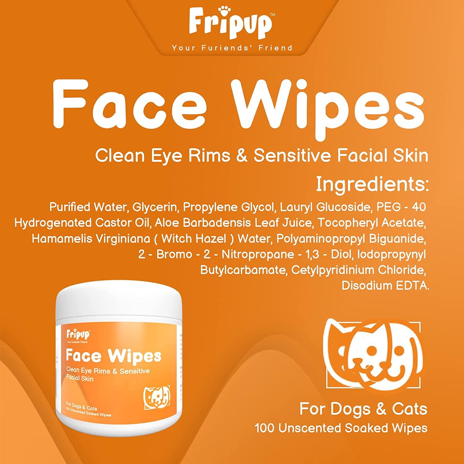 FriPuP 100Pcs Pet Face Wipes for Dogs and Cats, Clean Body, Eye