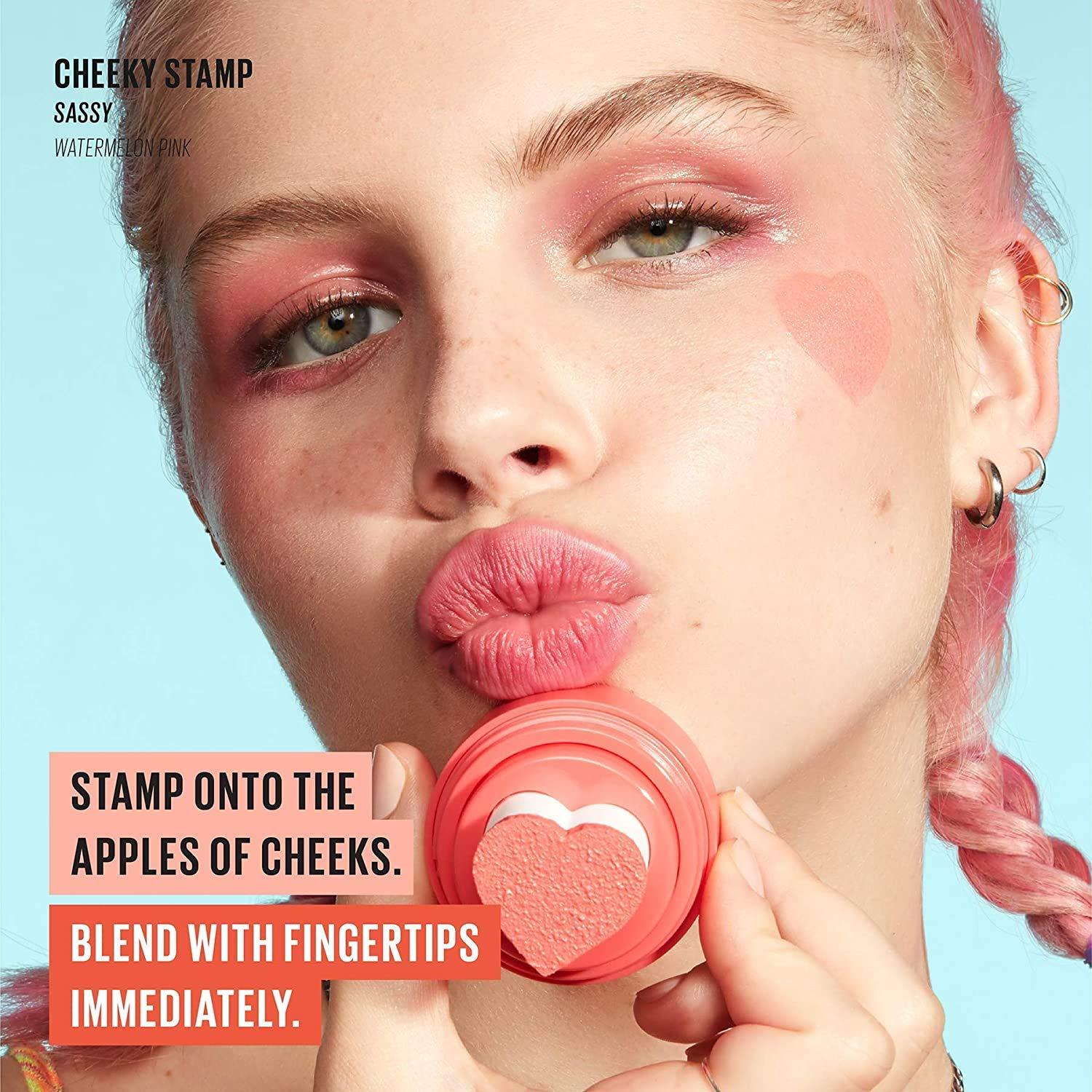 Kaja Blush - Cheeky Stamp  Gift 7 Shades Buildable & Blendable Shade with  Heart-shaped Applicator Rosy Finish 01 Coy 0.17 Oz