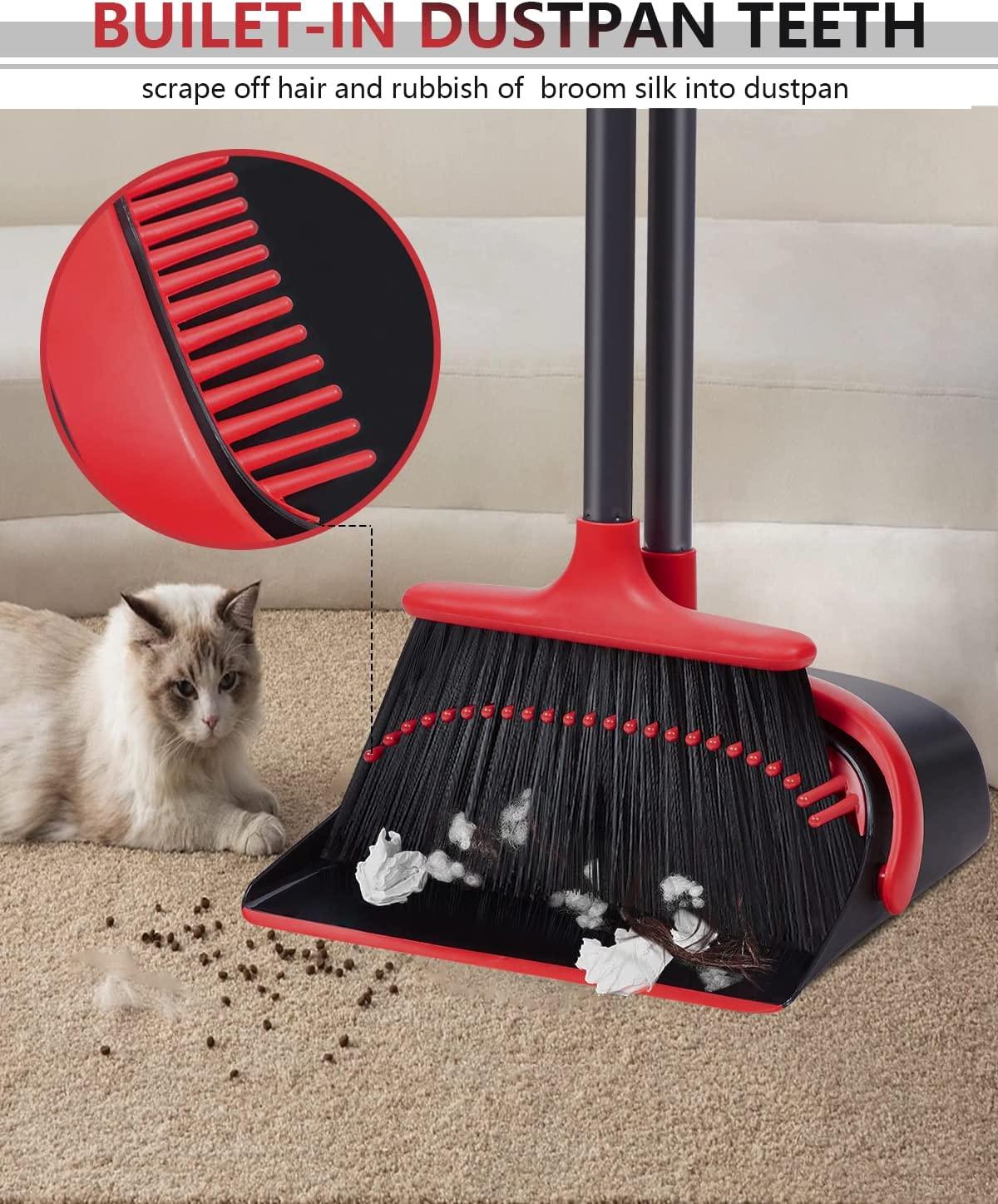 Broom and Dustpan Set for Home, Large Dust Pan and Broom Combo, Upright  Stand Up Broom with Long Handle, Dustpan with Teeth for Office, Kitchen,  Lobby