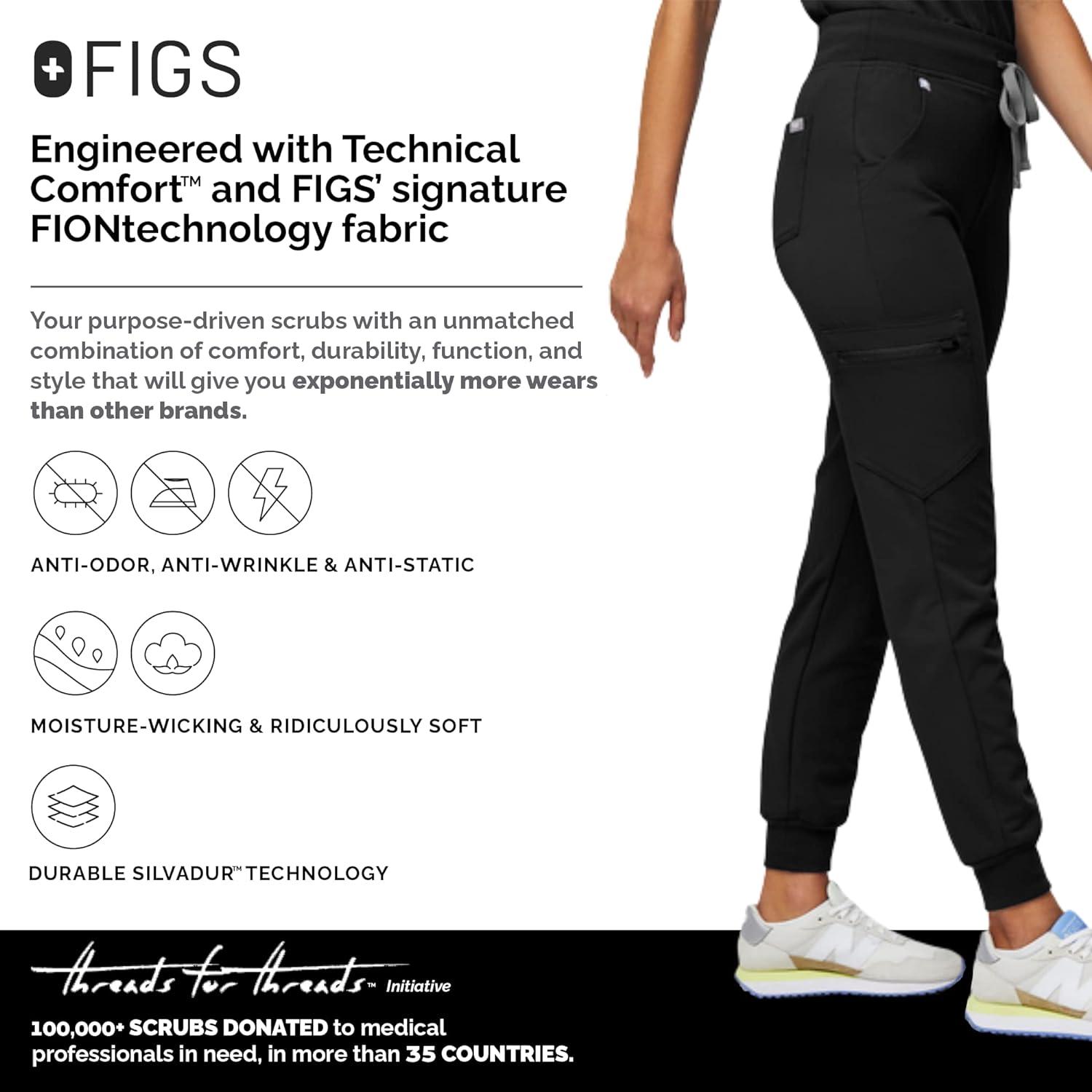 FIGS Zamora High Waisted Jogger Style Scrub Pants for Women Slim Fit 6  Pockets High Rise Yoga Waistband Women Scrub Pants Regular Medium Black