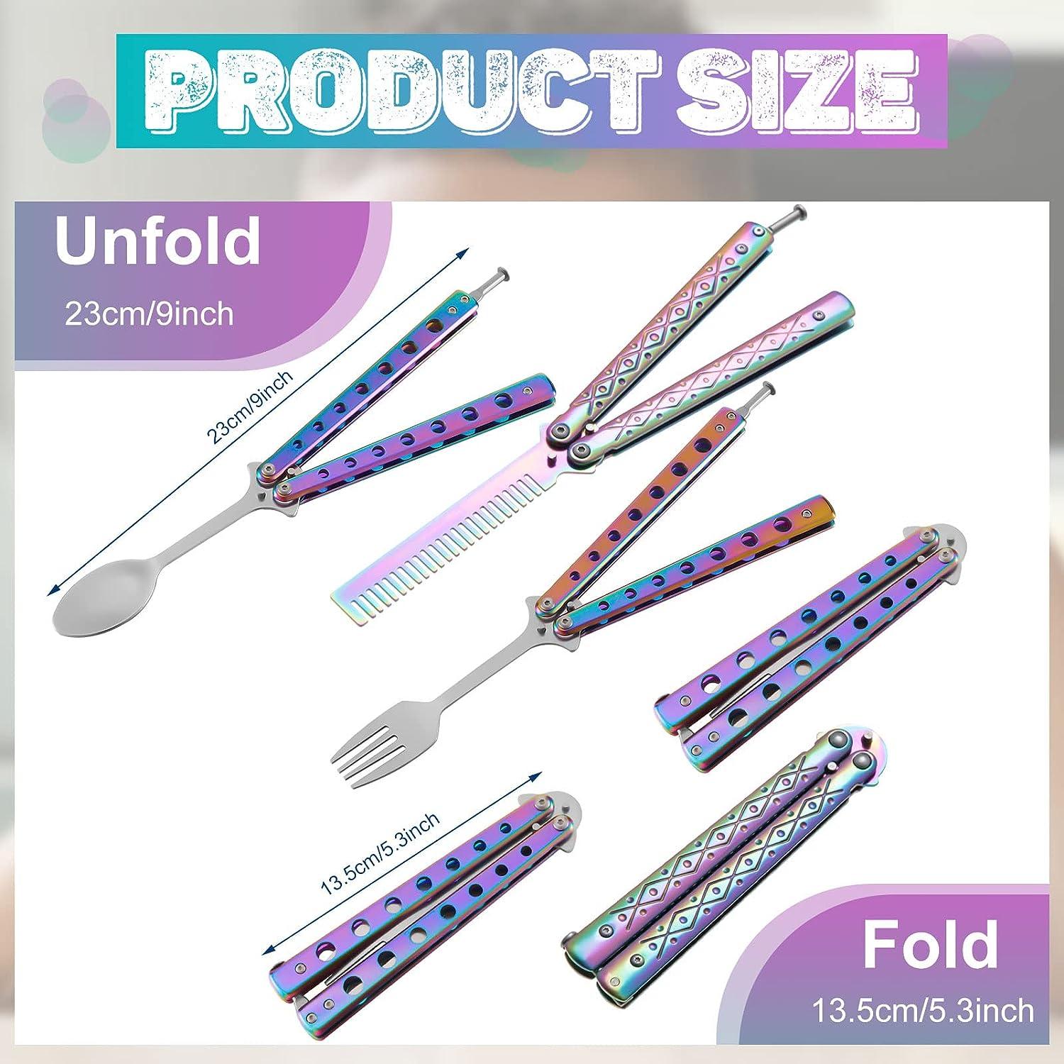 3 Pieces Colorful Stainless Steel Butterfly Comb Fork and Spoon Set for