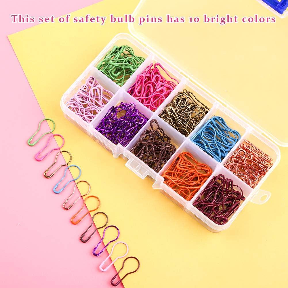 300 Pieces Safety Bulb Pins 10 Colors Calabash Crochet Stitch Markers Metal  Safety Pins for Knitting and DIY Project with Storage Box 300 Pcs