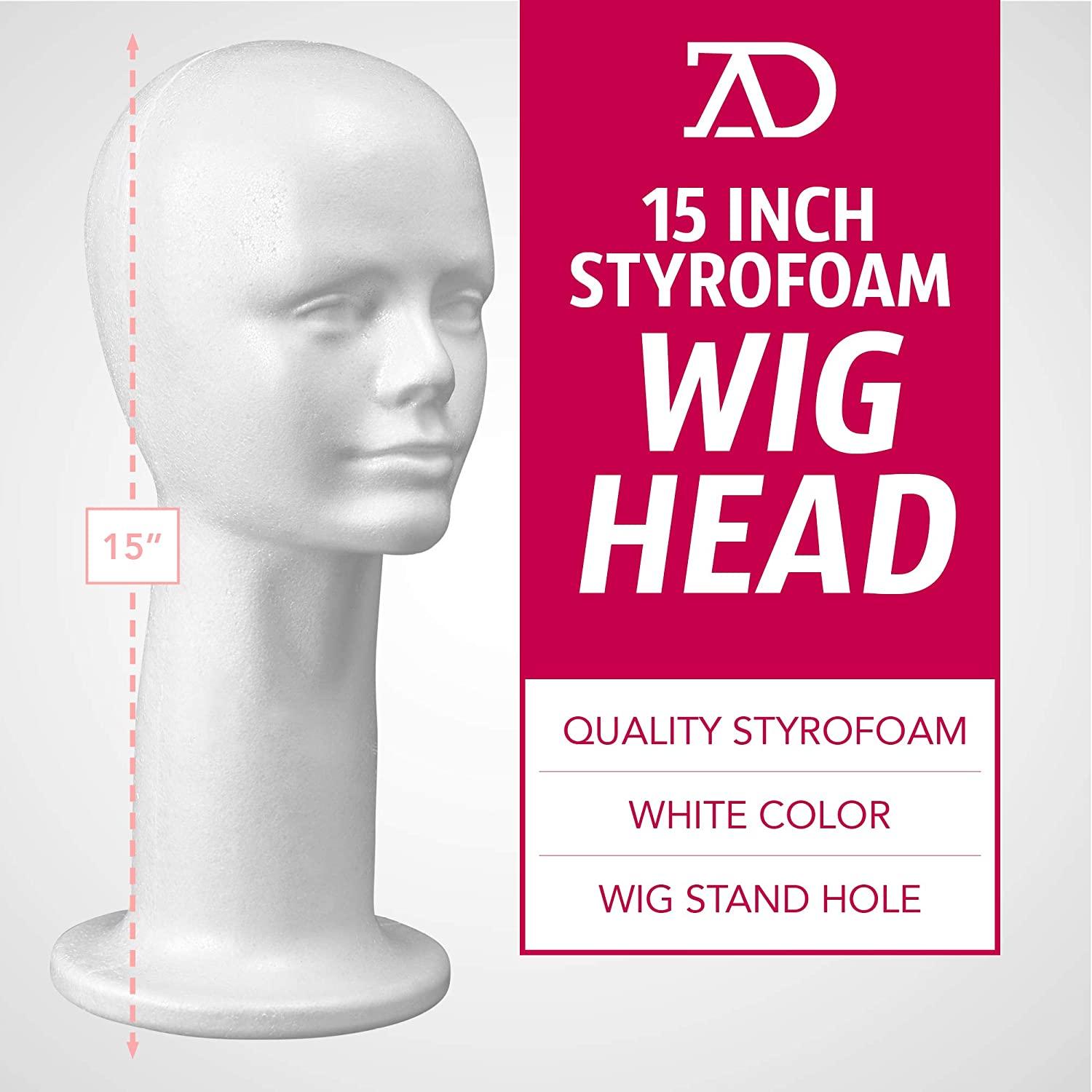 15'' Inch Styrofoam Head Wig Head Mannequin Manikin, Style, Model & Display  Women's Wigs, Hats & Hairpieces Stand - Large, by Adolfo Designs