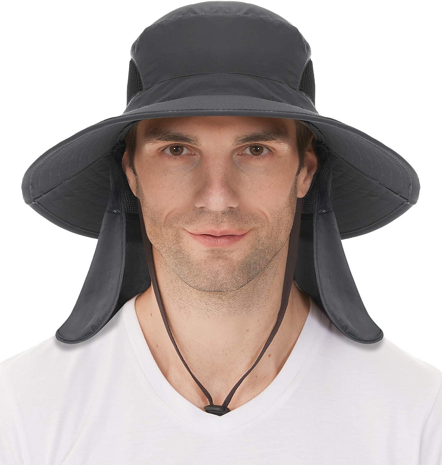 Sun Hats for Men Women Fishing Hat with Neck Flap UPF 50+ Breathable  Waterproof Wide Brim Cap Dark Gray B