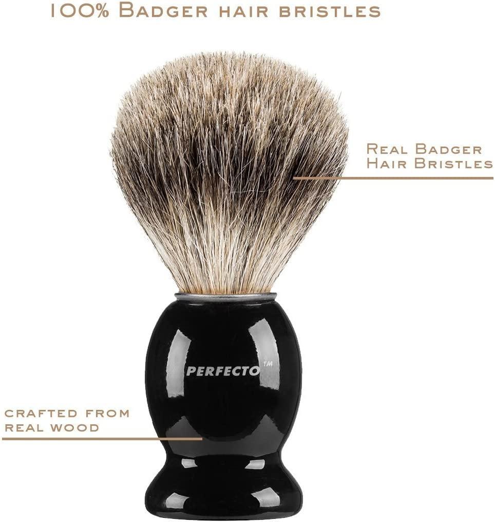 Perfecto 100% Pure Badger Shaving Brush-Black Handle- Engineered for The  Best Shave of Your Life. for, Safety Razor, Double Edge Razor, Straight  Razor or Shaving Razor, Its The Best Badger Brush.