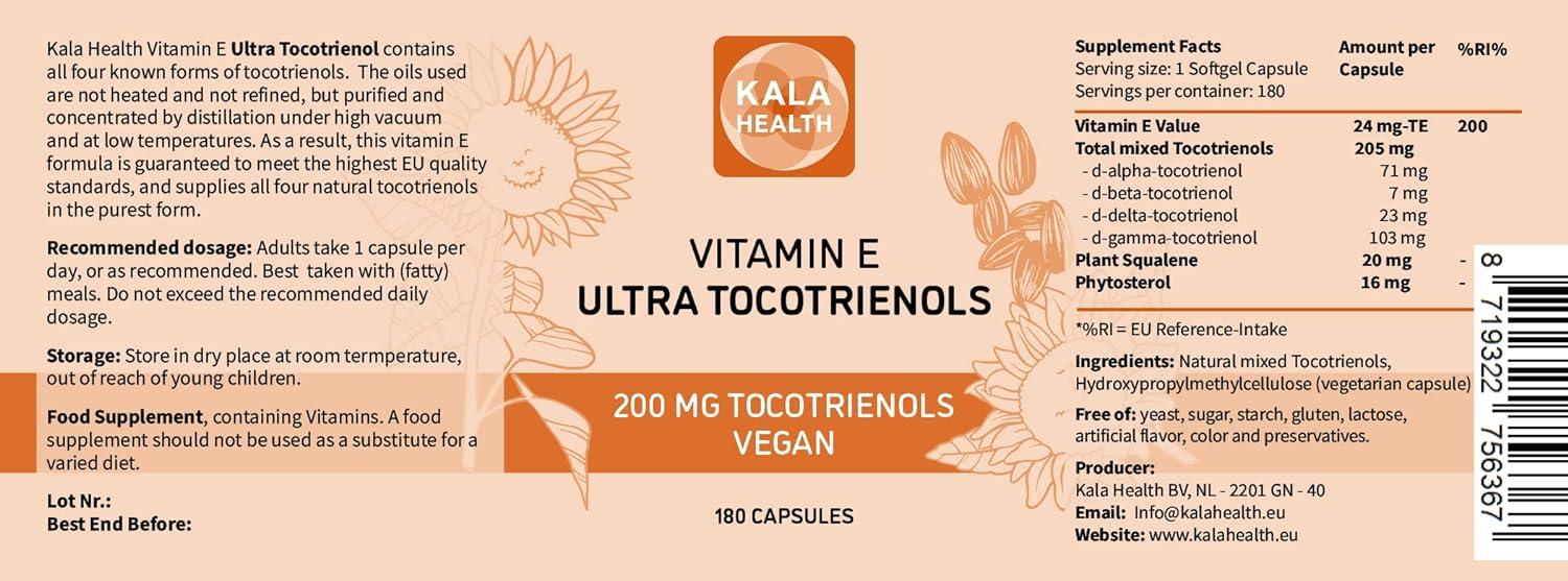 Kala Health Ultra Tocotrienol 200mg Vitamin E Vegan All 4 tocotrienols