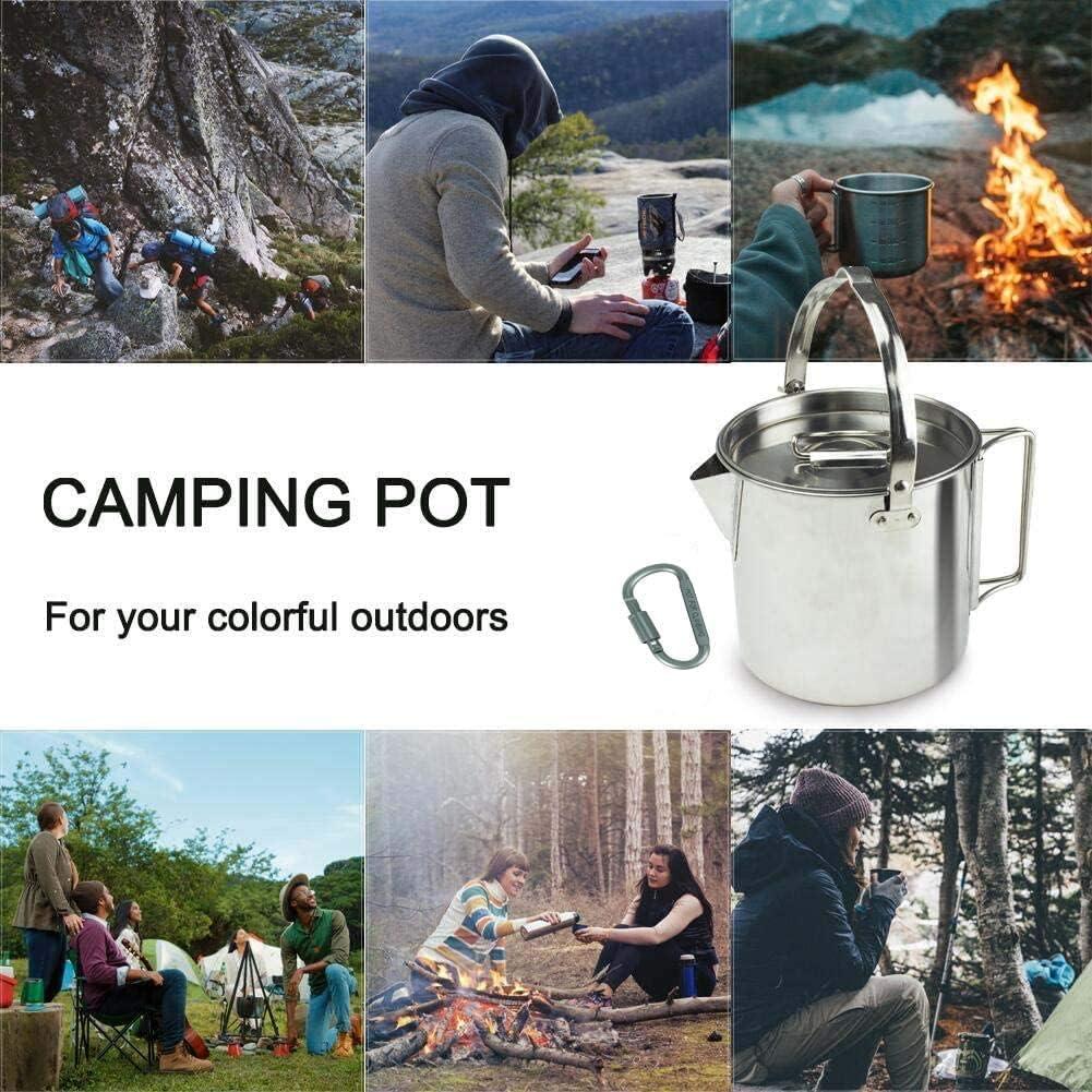 AITREASURE Camping Tea Kettle Stainless Steel Hiking Pot Portable 1.2L  Coffee Pot with Handles and with Lids for Camping Hiking Picnic Pot and Hook