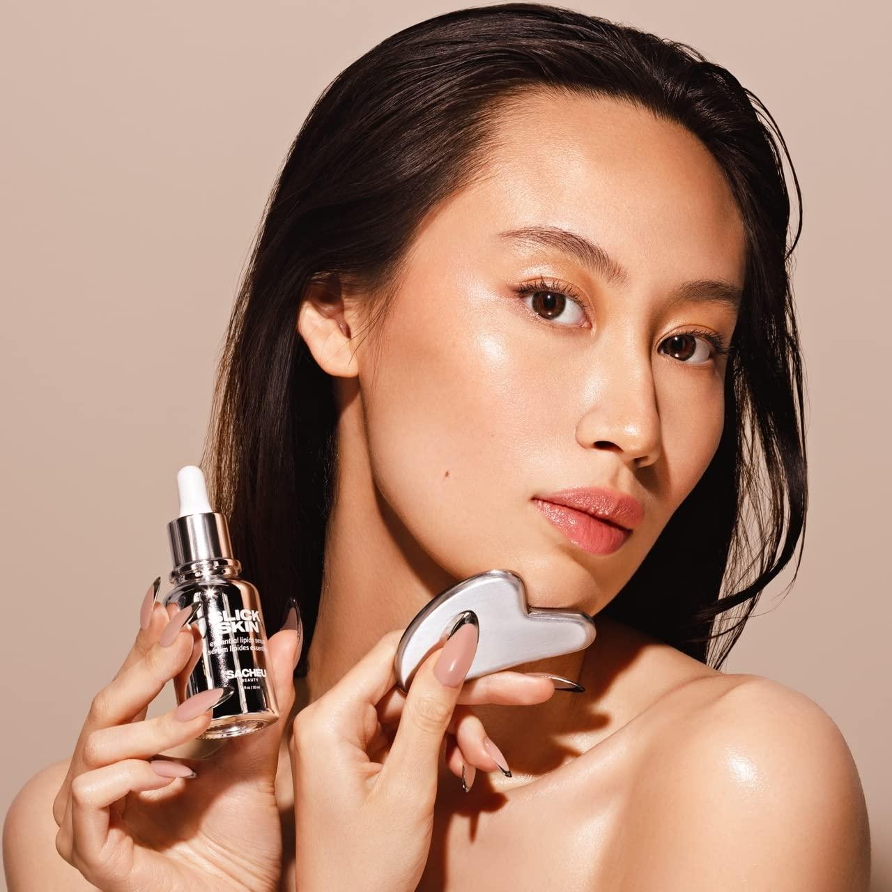 SACHEU Gua Sha Starter Kit with Slick Skin Oil Stainless Steel Gua