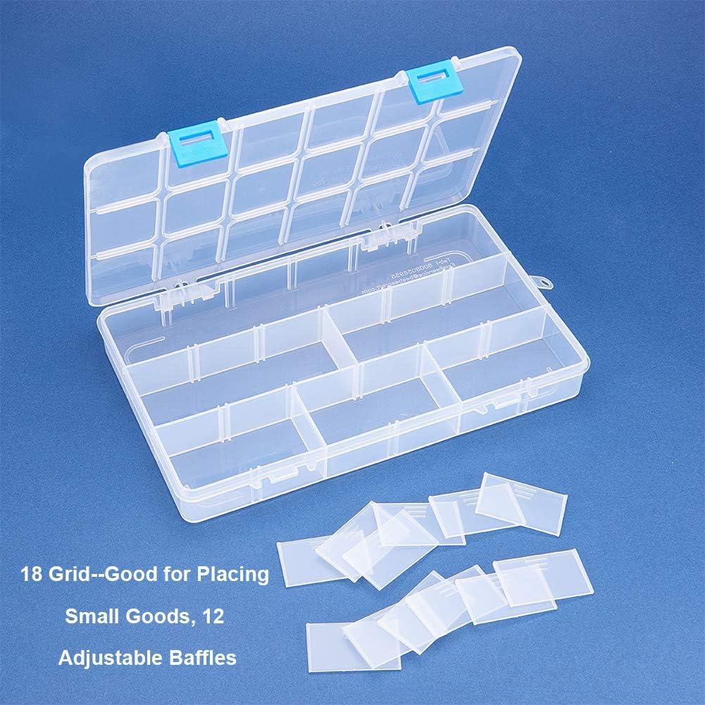 BENECREAT 4 Pack 18 Grids Large Transparent Plastic Storage Box Bead  Organizer with Adjustable Dividers for Jewelry Beads Tools Craft Accessories  and Other Small Items - 9.4x5.7x1.18 Inch 9.4x5.7x1.18 Inch 18 Grids