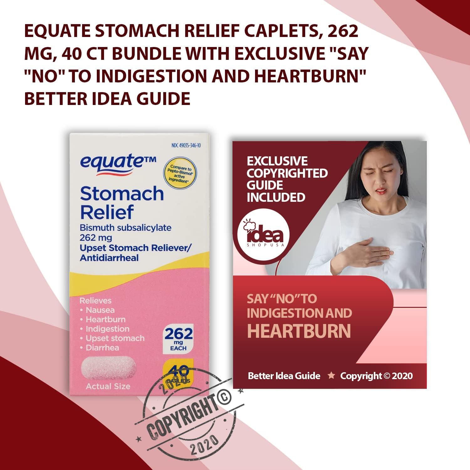 Equate Stomach Relief Caplets 262 mg 40 Ct Bundle with Exclusive Say No