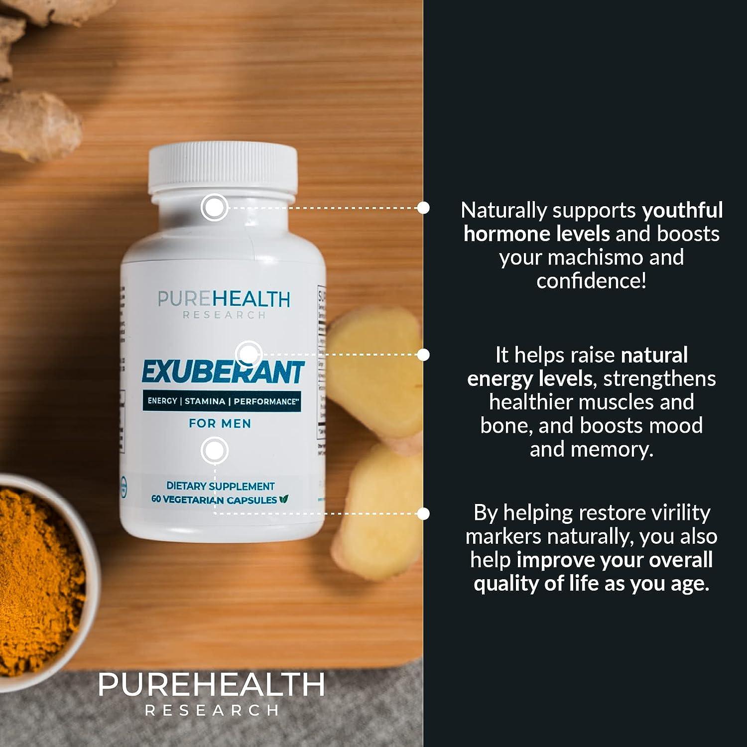 Exuberant for Men by Pure Health Research - Support Testo Level, Increase  Energy, Promote Muscles, Bones and Mood - Tribulus Terrestris Supplements  for Men, 1 Month Supply