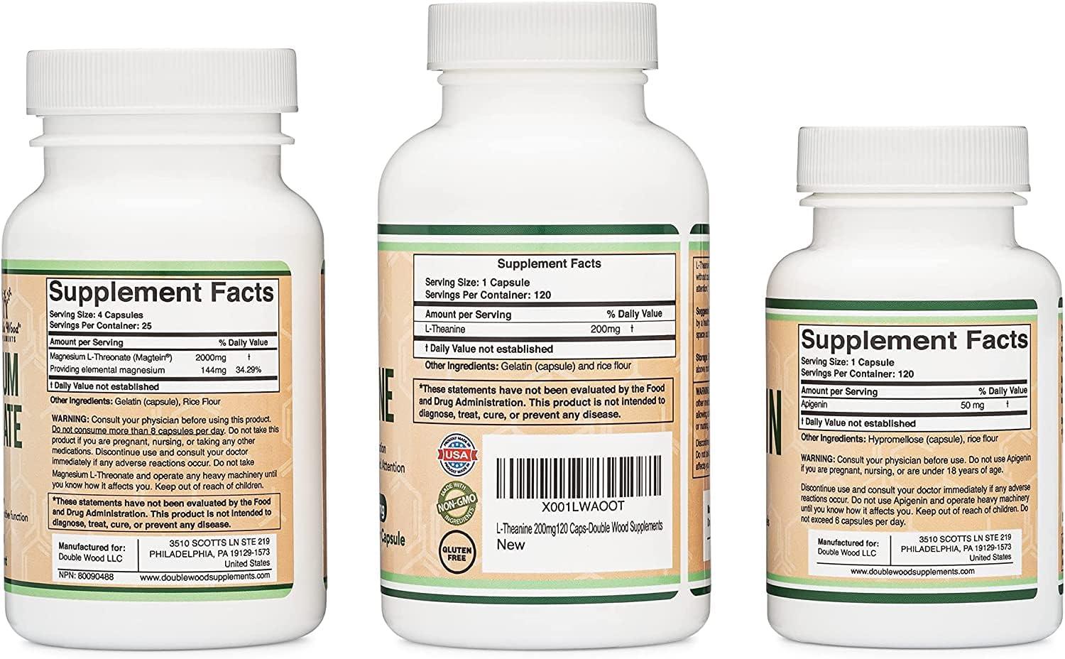 Double Wood Magtein Sleep Bundle Magnesium Threonate, Apigenin, LTheanine Capsules