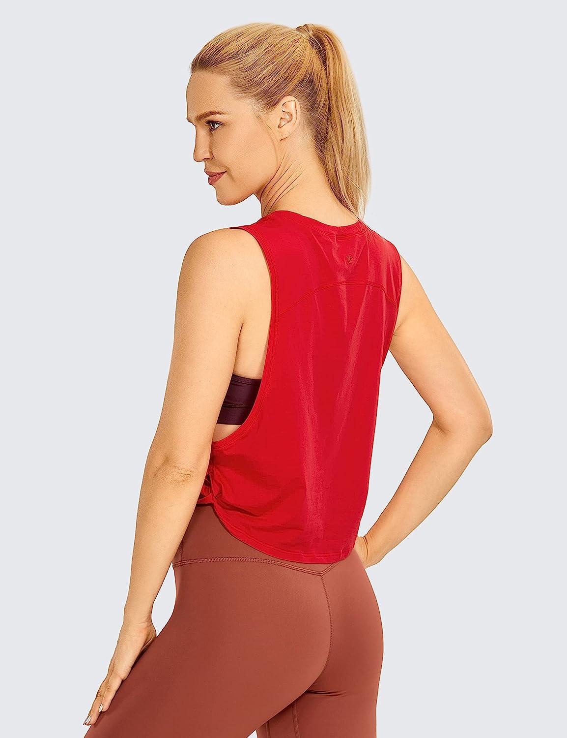 CRZ YOGA Pima Cotton Cropped Tank Tops for Women - Sleeveless Sports Shirts  Athletic Yoga Running Gym Workout Crop Tops Medium Deep Armhole-festival Red