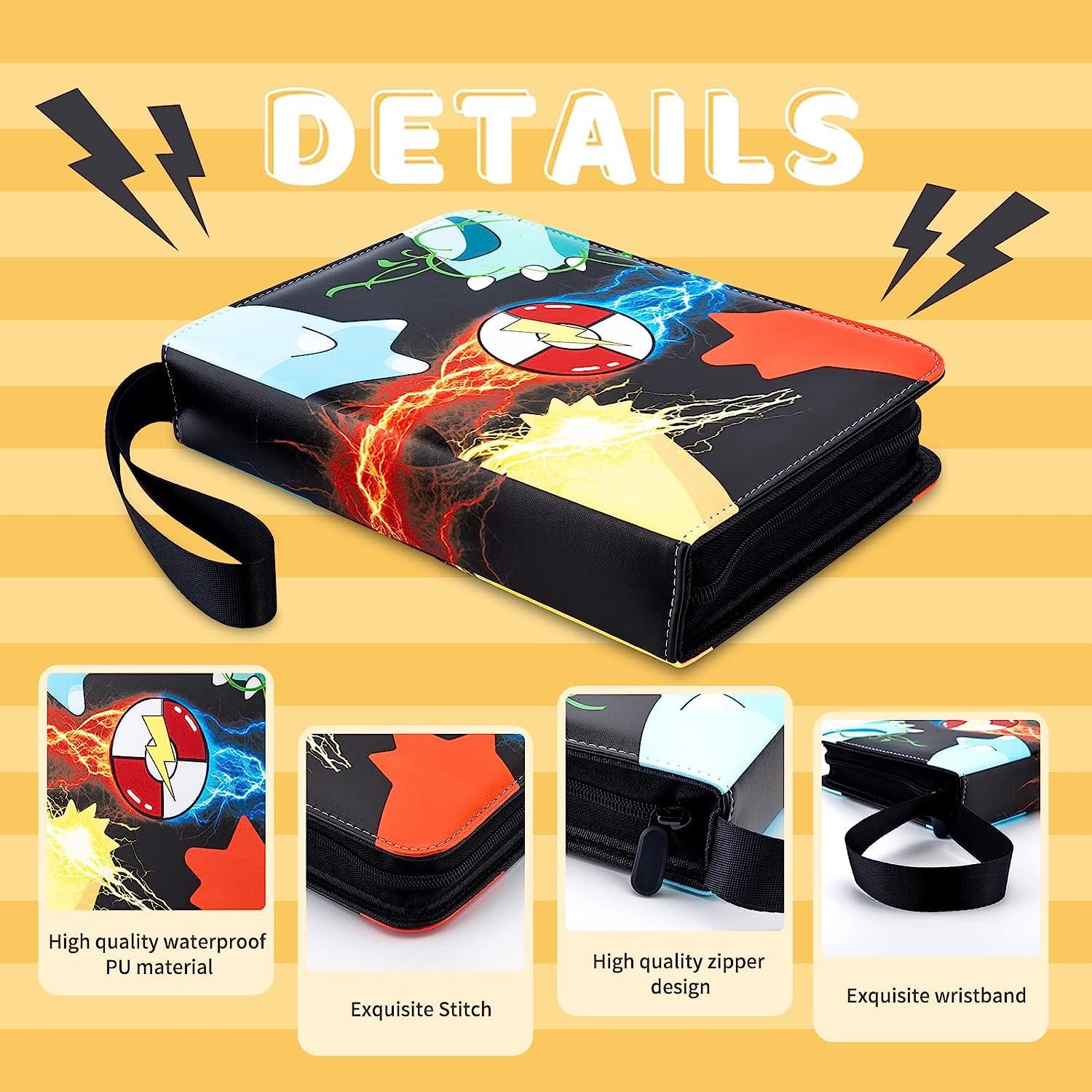 Pokemon Card Binder 4-Pocket Trading Card Binder With 50 Removable Sleeves  - Holds 400+ Cards, PU Leather (Red) Pokemon Folder
