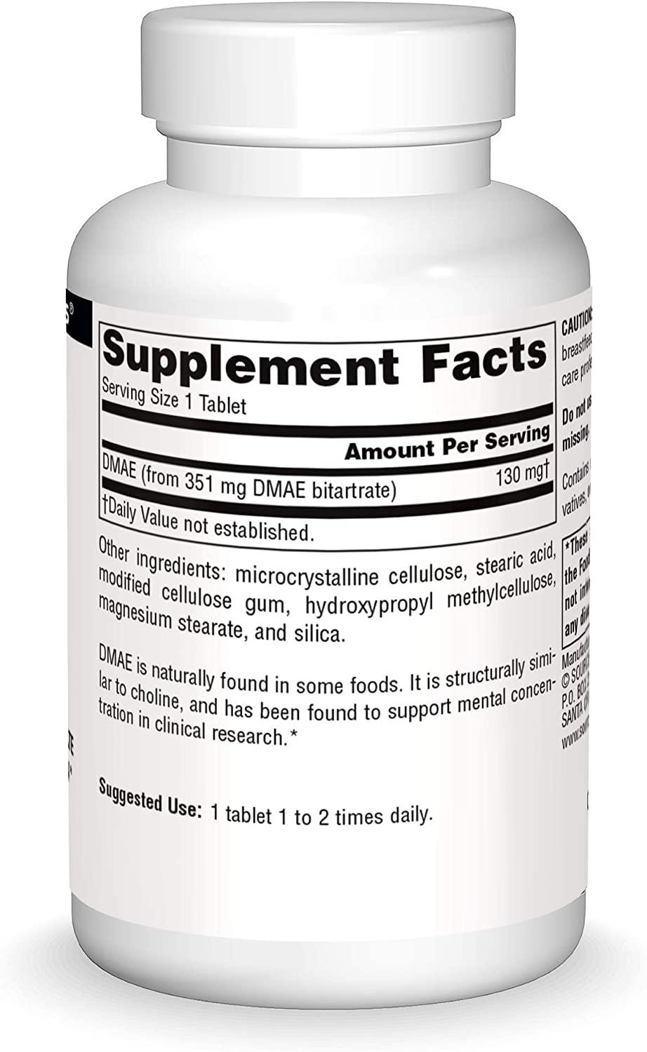 Source Naturals DMAE, Dimethylaminoethanol Bitartrate - Supports Mental ...