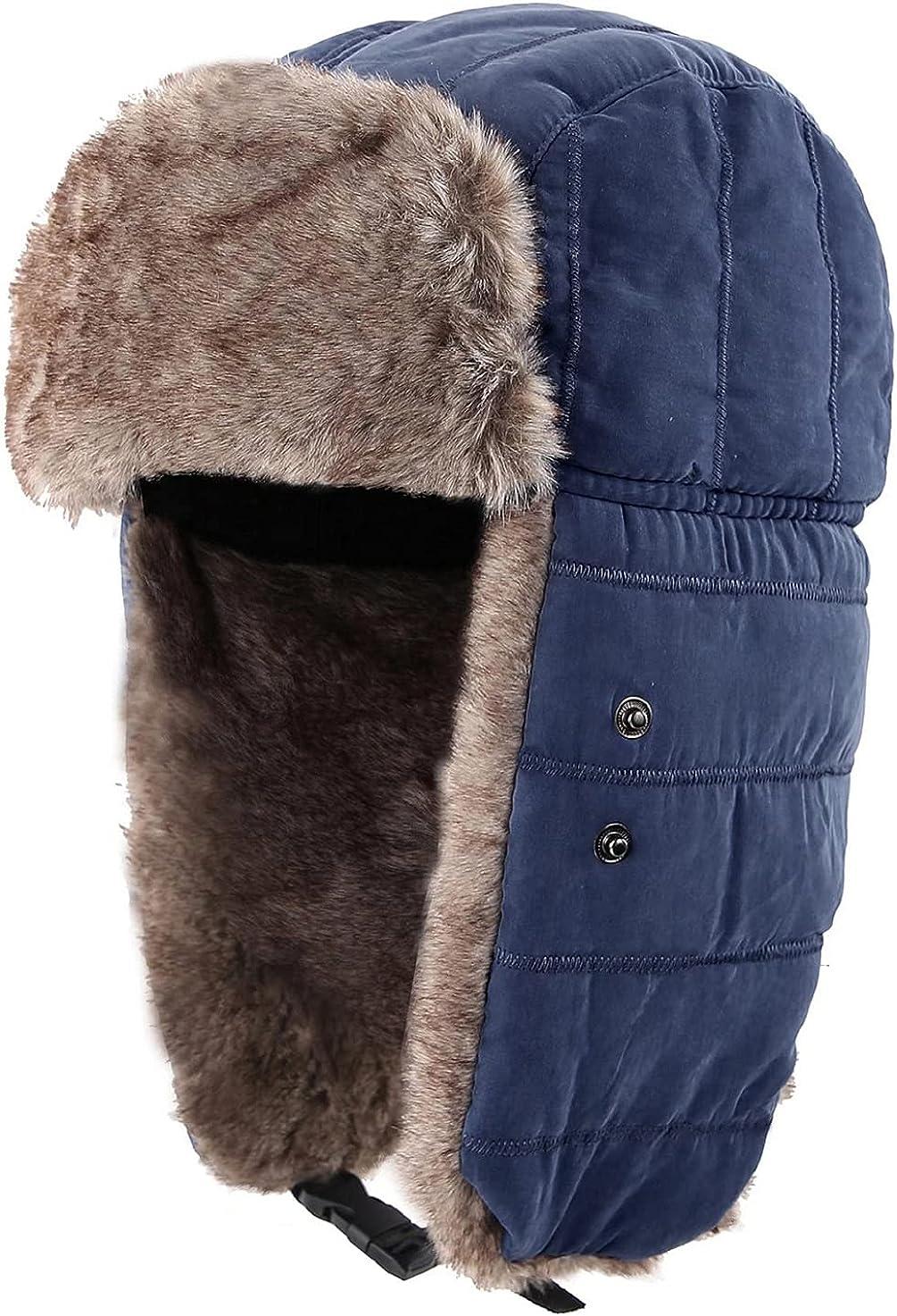 Connectyle Trooper Trapper Hat with Mask Ear Flaps Navy Blue