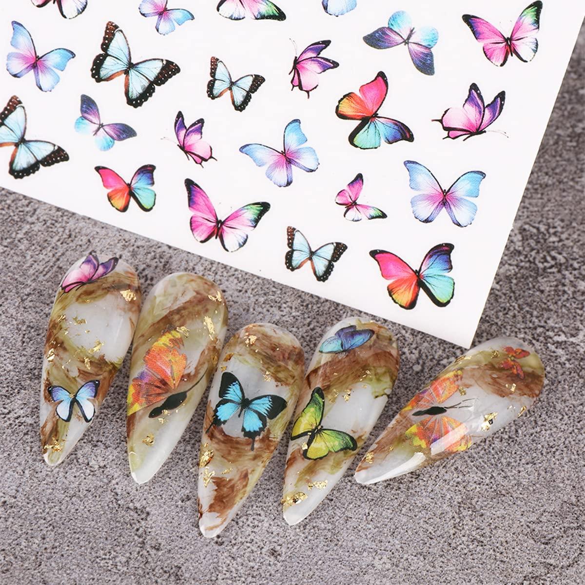 Butterfly Nail Art Stickers 3D Self Adhesive Butterfly Designs Nail Art  Decals Pink Blue Colorful Butterflies Wings Designer Nail Stickers for  Women Girls Nail Art Decoration 8 Sheets S7