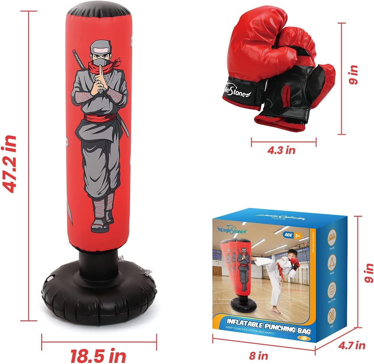 Inflatable Kids Punching Bag with Boxing Gloves 47 High Free