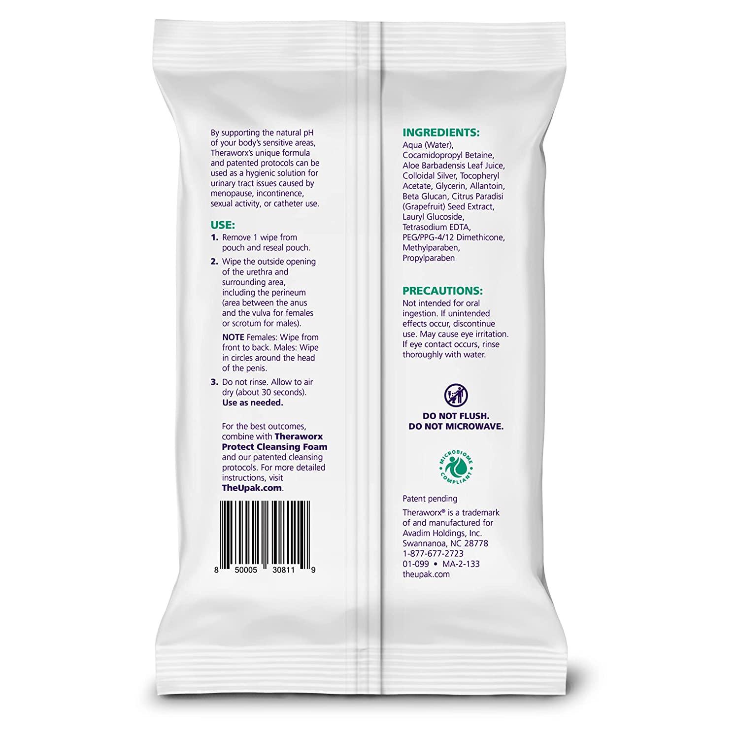 Theraworx Protect 60Count Wipes for Daily Urinary Health and Hygiene Care
