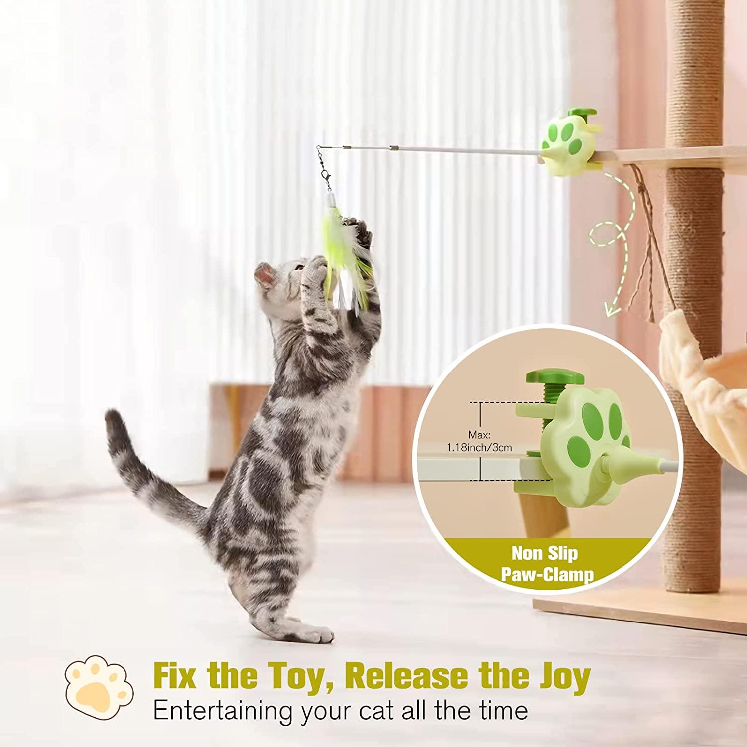 BEBOBLY 3-in-1 Retractable Cat Wand Toys for Indoor Cats, Automatic  Interactive Feather Cat Toy Teaser Fishing Pole, 2 Real Feathers & Long  Ribbon w/ Bells, Electronic Smart Pet Exercise Kitten Toys Green