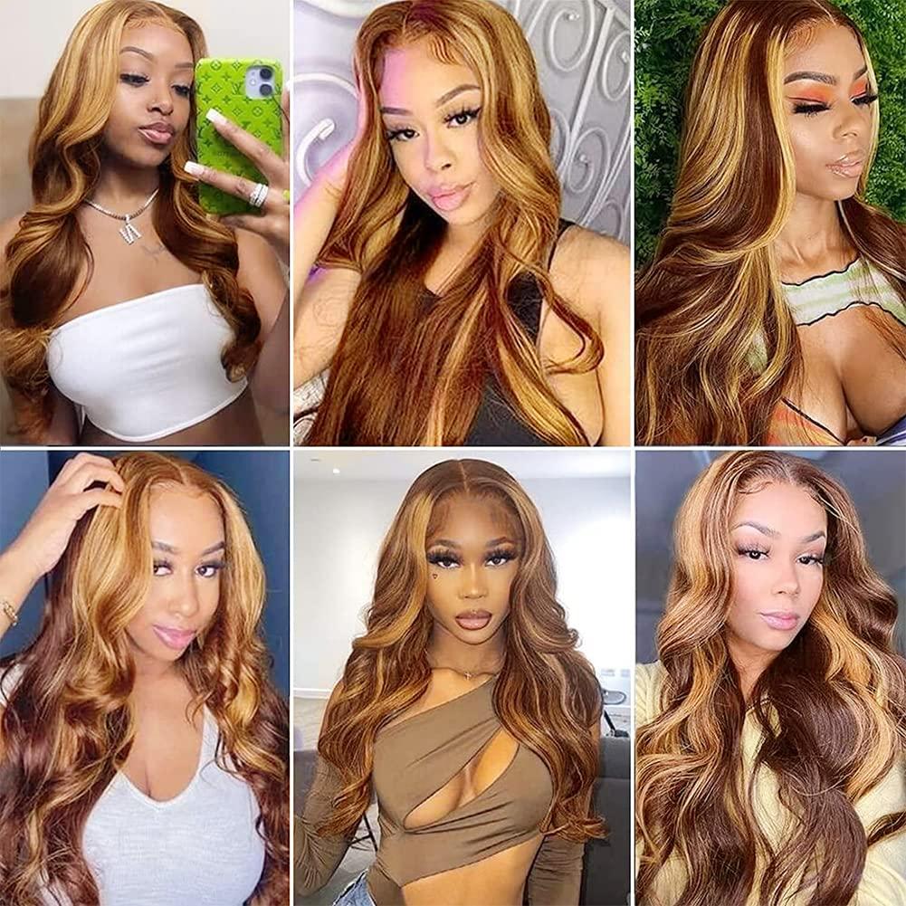 XNJ Highlight Ombre Lace Front Human Hair Wig - 5/27 Colored