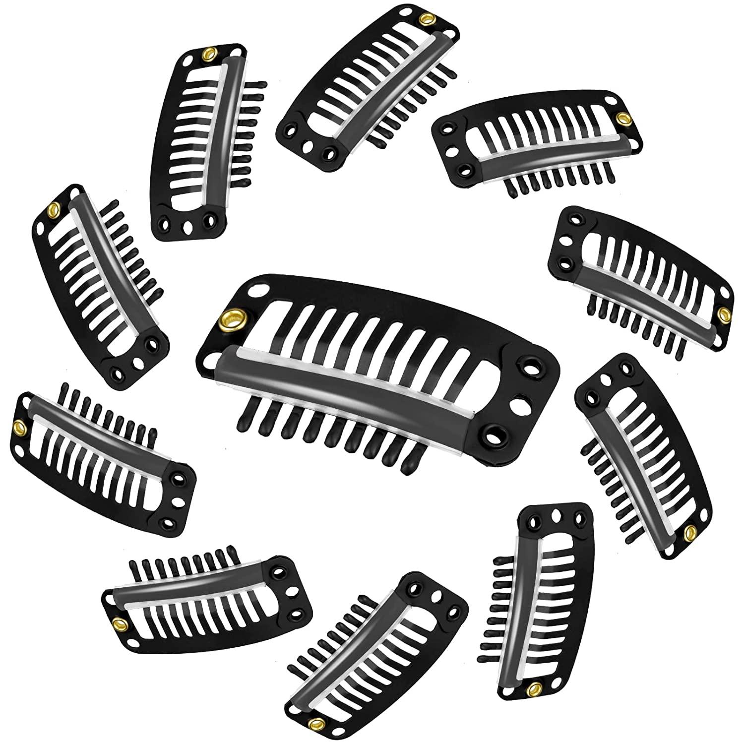 30 Pieces 32 mm 9-teeth Hair Extension Clips Hair Extension Wigs Snap Clips  Comb Small Snap Wig Accessories Clips for Women Hair Extensions DIY (Black)