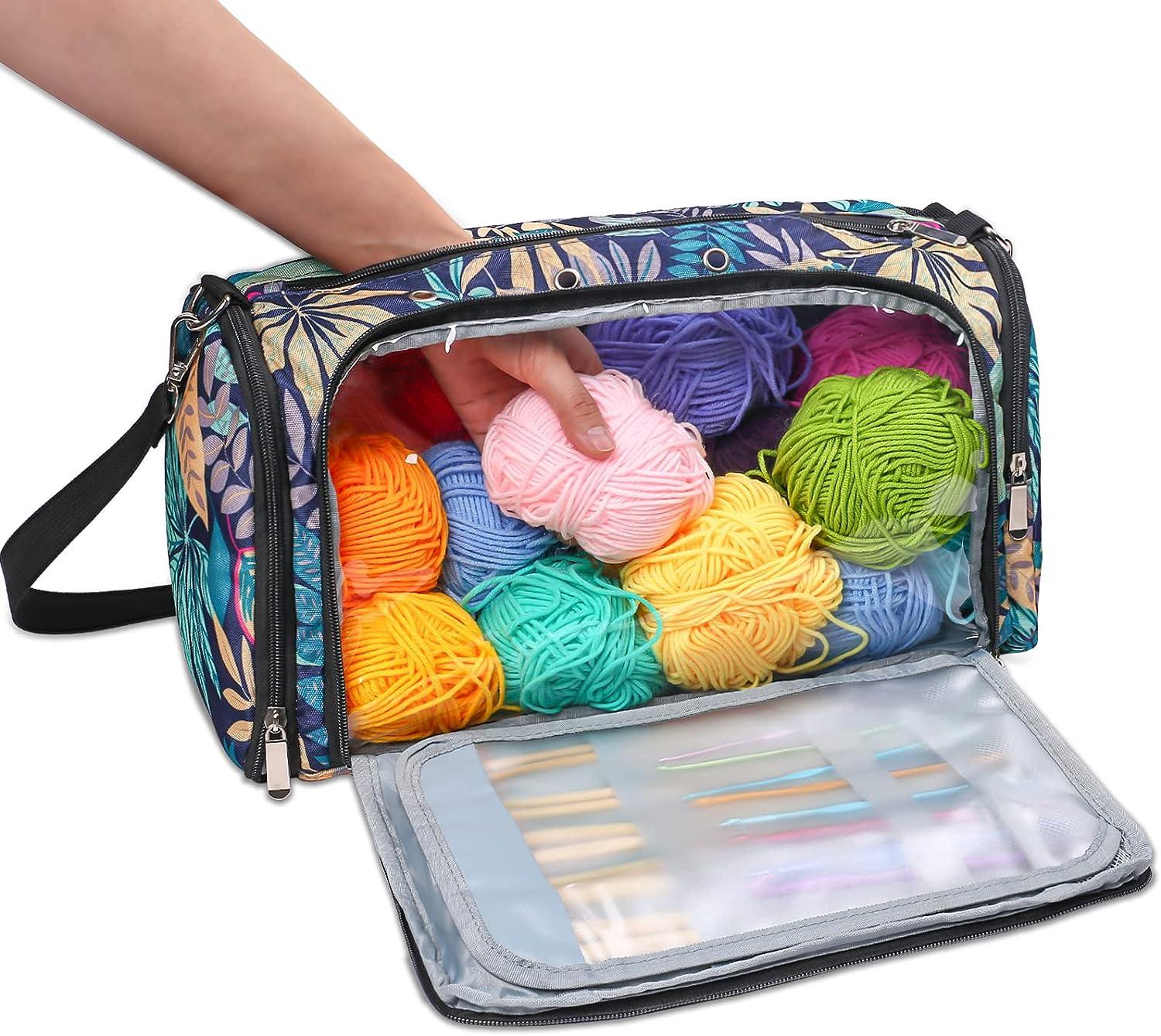 MZCXMAO Knitting Bag Crochet Storage Organizer Large Crochet Bag Yarn Bags  for Crocheting Classical Yarn Holder Bag (Blue Leaves)