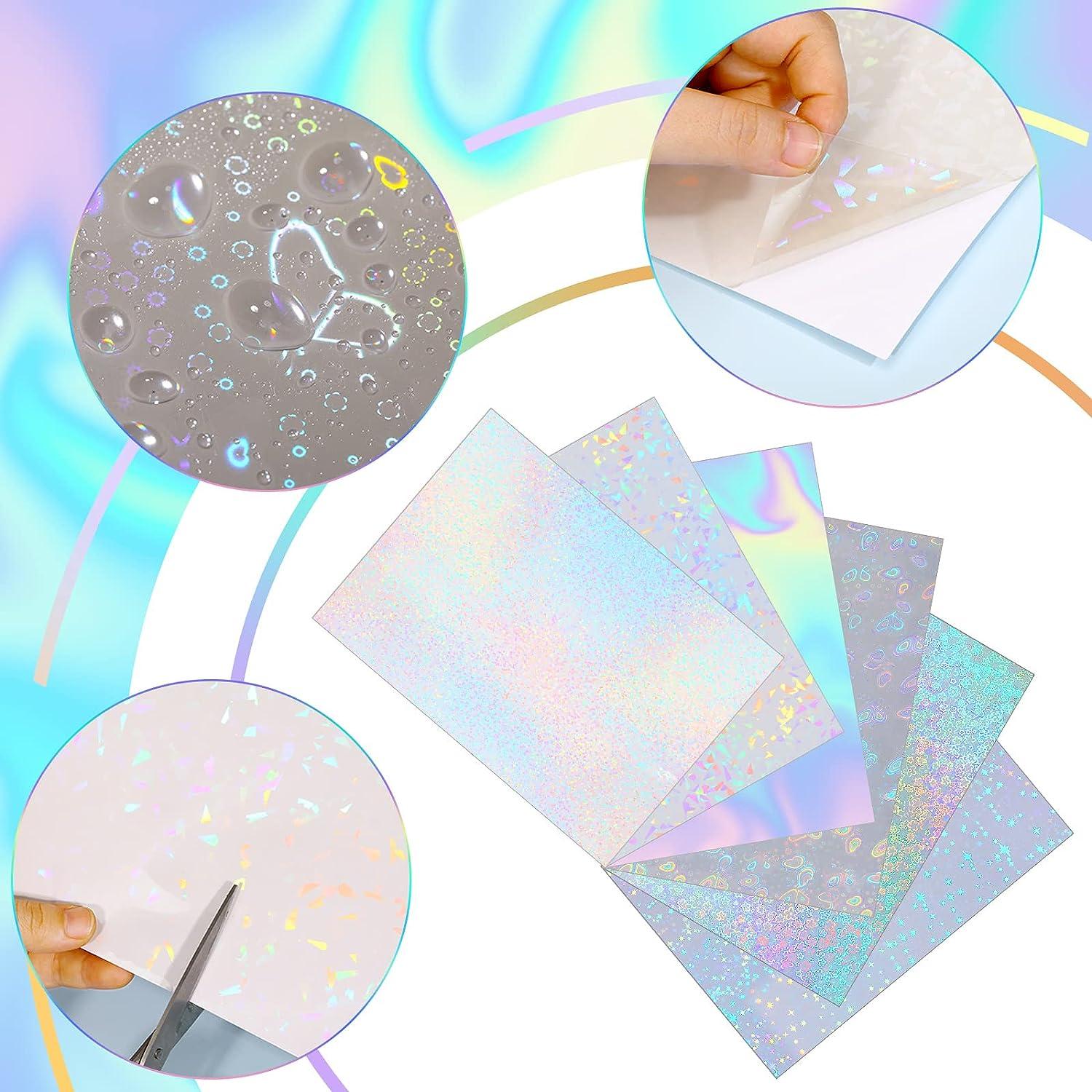 30 Sheets 6 Styles Transparent Holographic Overlay Holographic Vinyl  Overlay Clear Holographic Laminate Sheets Adhesive Laminated Film Glossy  Craft Sheet for Stickers, A4 Size, 8.3 x 11.7 Inches