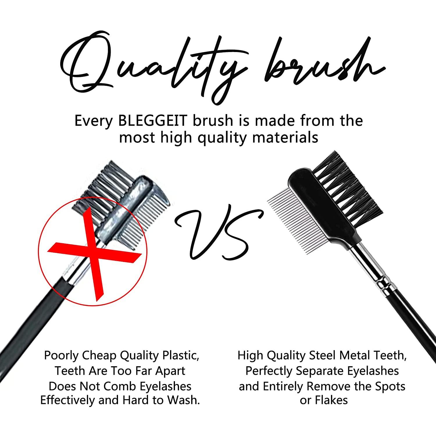 BLEGGEIT Pro Eyebrow Brush and Comb, Metal Eyelash Brush and Eyelash Comb Separator, Steel Brow