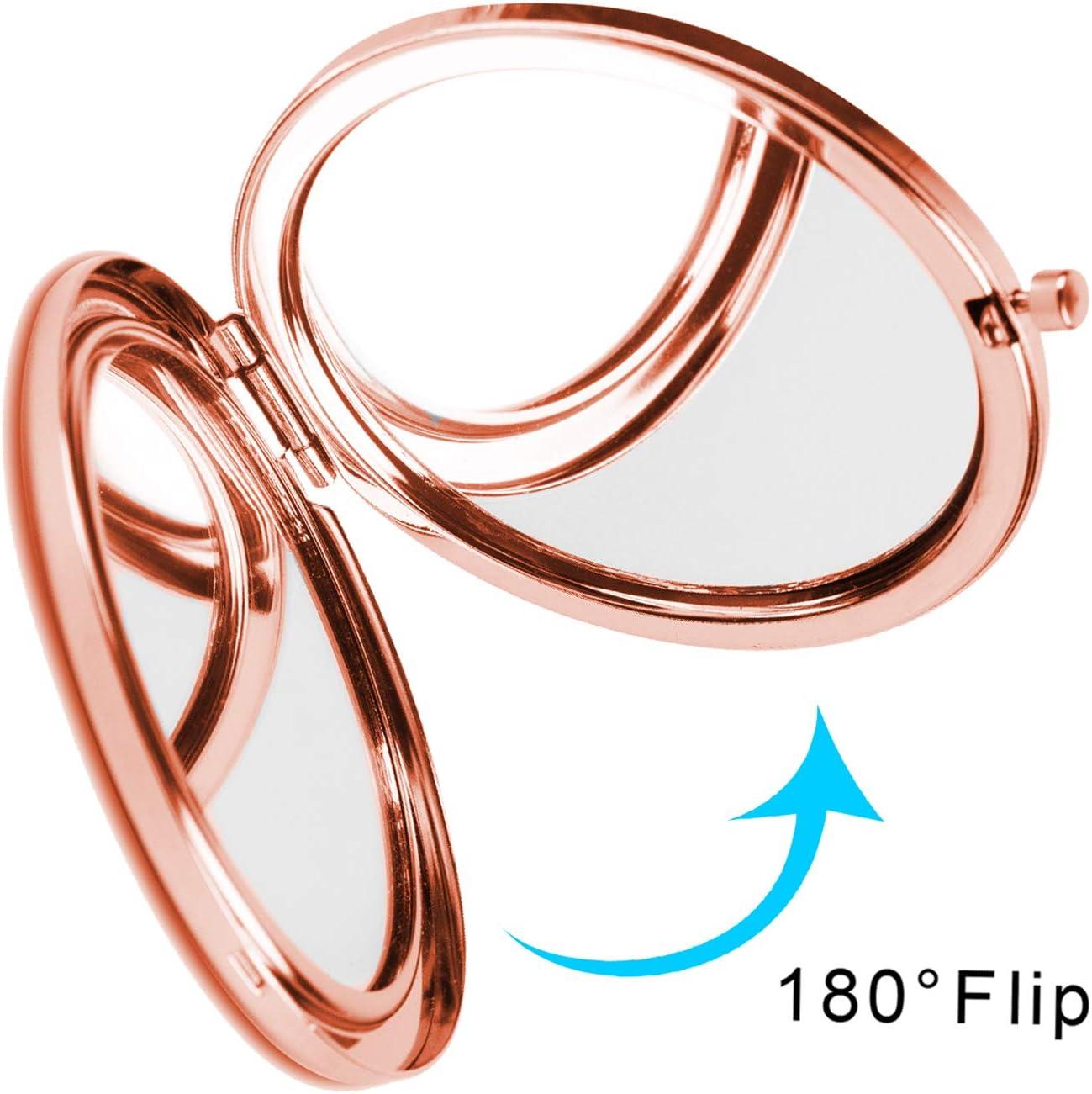 Imiao Makeup Mirror Rose Gold Compact Mirror Portable Hand Mirror Round