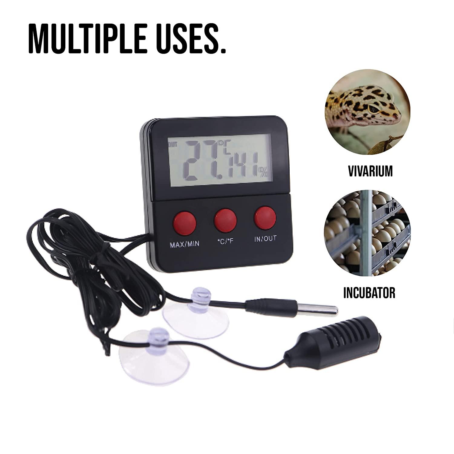 Digital Reptile Thermometer and Humidity Gauge Remote Probes Terrarium