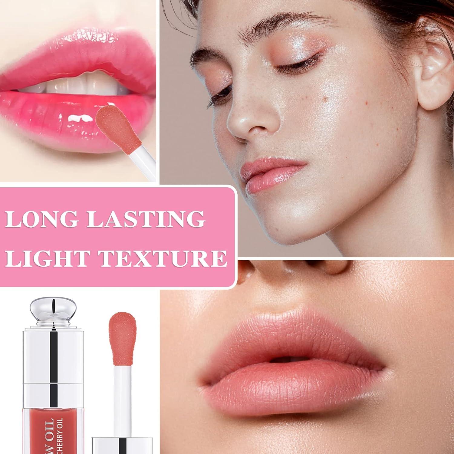 Hydrating Lip Glow Oil Lip Plumping Lip Oil Gloss Tinted Lip Balm  Transparent Moisturizing Toot Lip Care Oil Non-sticky Big Brush Head  Nourishing Repairing Lip Lines and Prevents Dry Cracked Lips(012#)