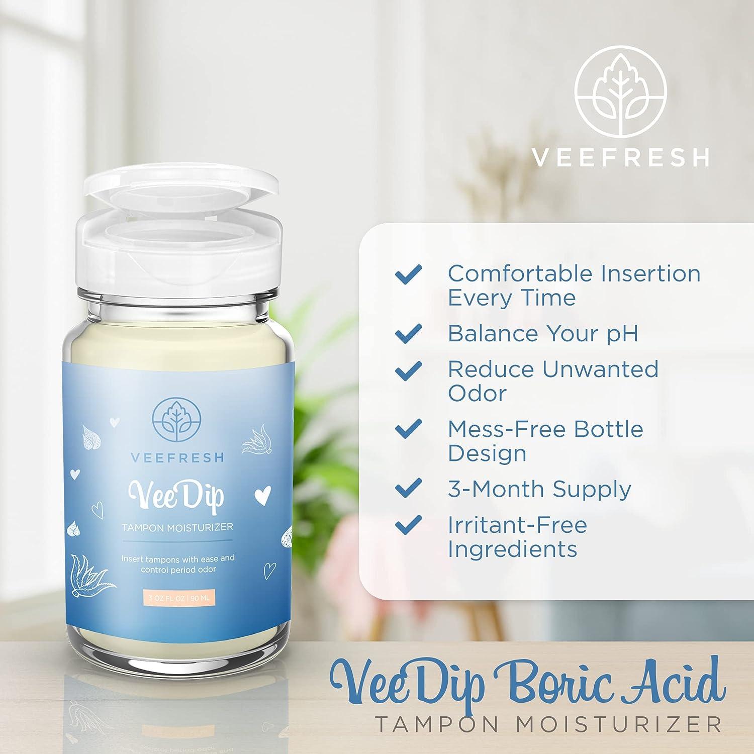 VeeFresh VeeDip Boric Acid Tampon Moisturizer Fortified with Aloe Vera