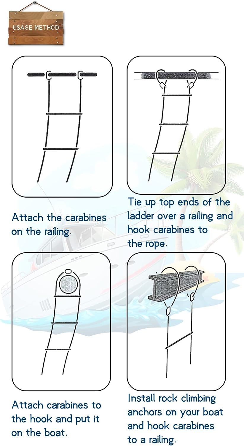 XITAO Boat Rope Ladder， Heavy Duty Anti Slip Resin Rungs 4 Step Boat Ladder， Portable Marine Rope Ladder， Outdoor Climbing Ladders， Swim Ladde並行輸入