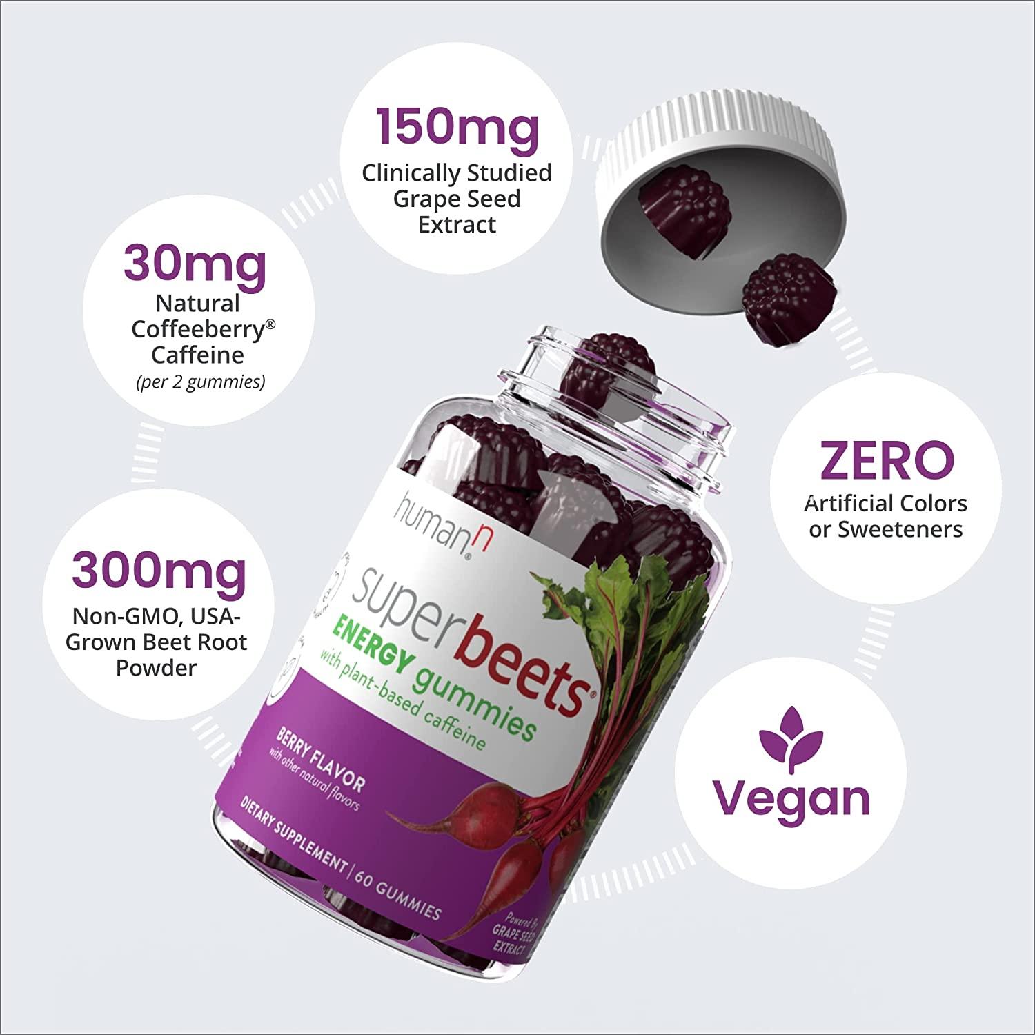 HumanN SuperBeets Energy Gummies Nitric Oxide Booster for Quick