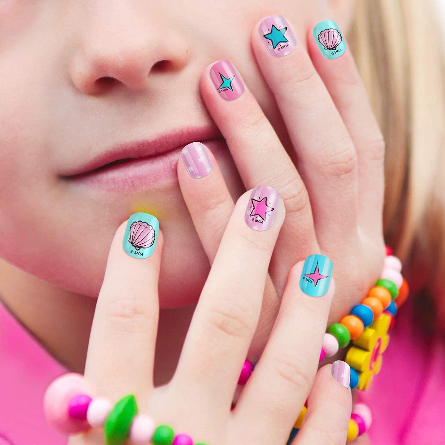 Premium Photo | Children's manicure with stickers on the nails multicolored  children's manicure