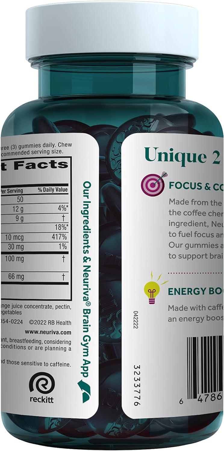 Best Gummies For Energy And Focus NEURIVA Brain + Energy Gummies 75ct - Nootropic Supplement for Focus