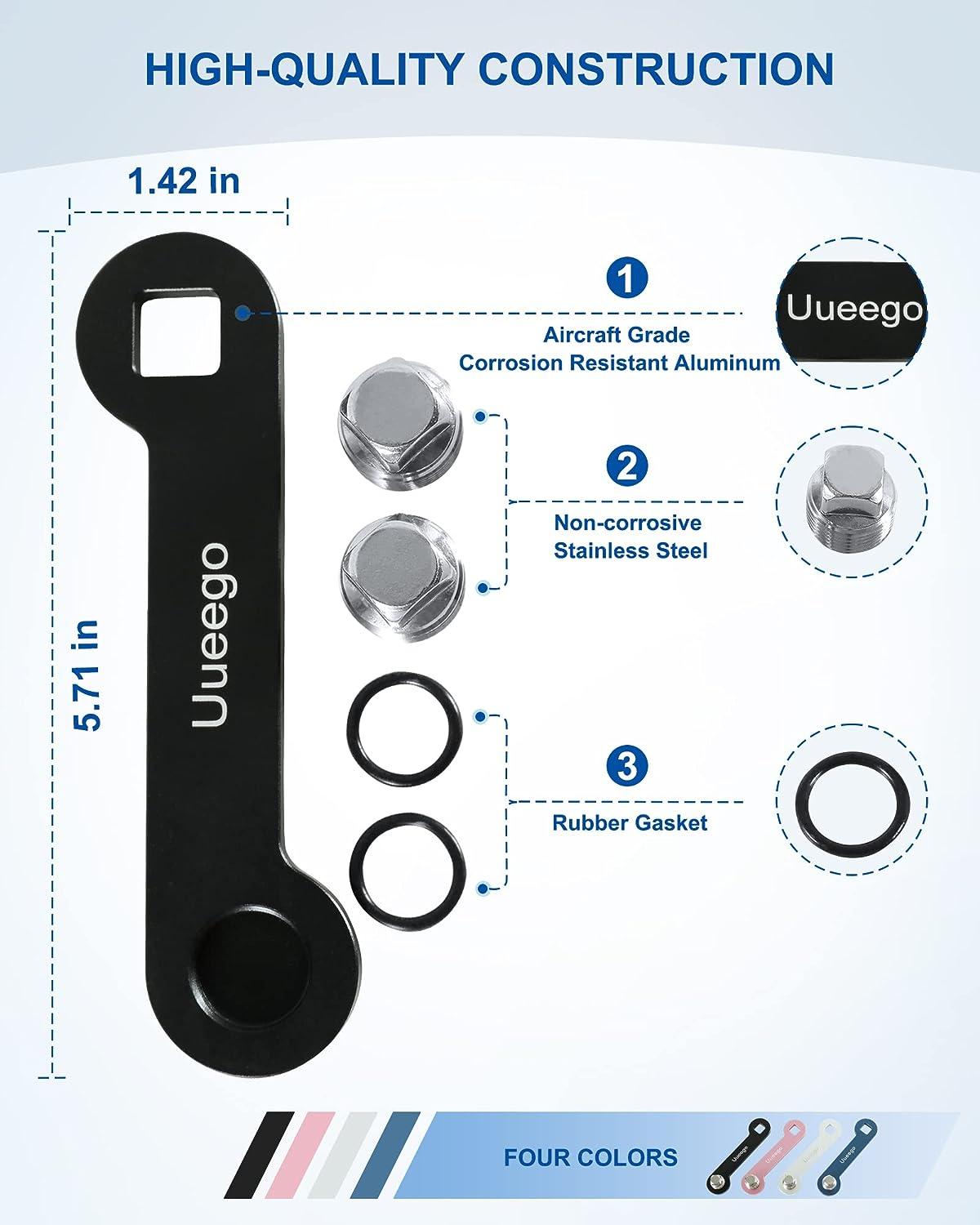 uueeGo Aluminum Boat Drain Plug Wrench, Patented, Fits 1/2 inch NPT Plug, Includes 3 Spare Brass