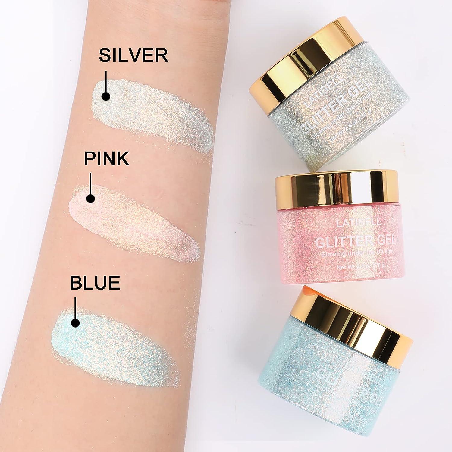 LATIBELL Silver UV Body Glitter Gel - 2.4 oz | Black Light
