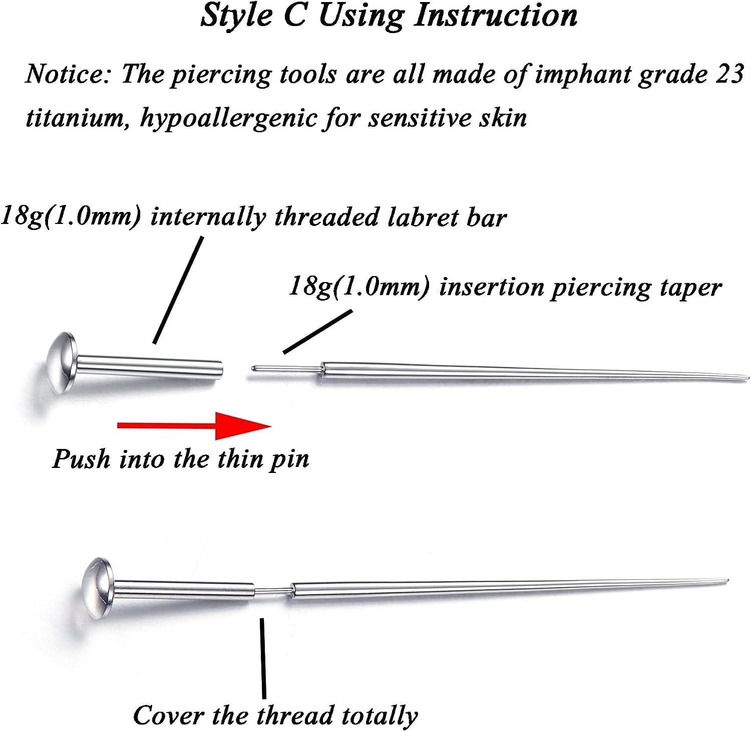 Milacolato Piercing Taper 14G 16G 18G G23 Titanium Piercing Taper Insertion  Pin for Ear/Nose/Navel/Nipple/Lip/Eyebrow Stretcher Body Piercing  Stretching Kit Assistant Tool 3 Tapers for 1.0mm(18g) Piercing Bar