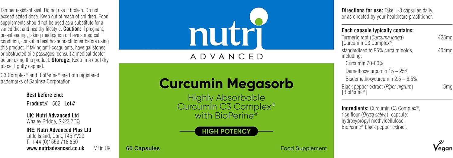 Nutri Advanced Curcumin Megasorb 60 Capsules High Bioavailability