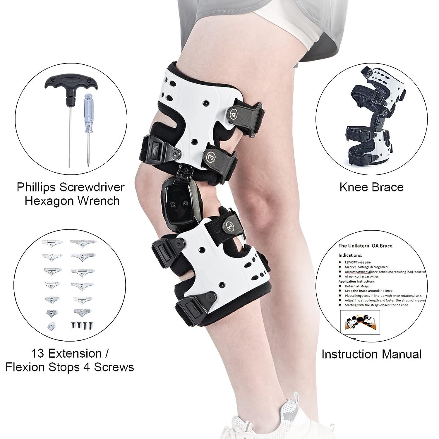 RISURRY OA Unloader Knee Brace - Arthritis Pain Relief Osteoarthritis Bone  on Bone Knee Joint Pain Cartilage Defect Repair Avascular Necrosis Hinged  Medial or Lateral Degeneration (Black+White Universal-Left Leg) U