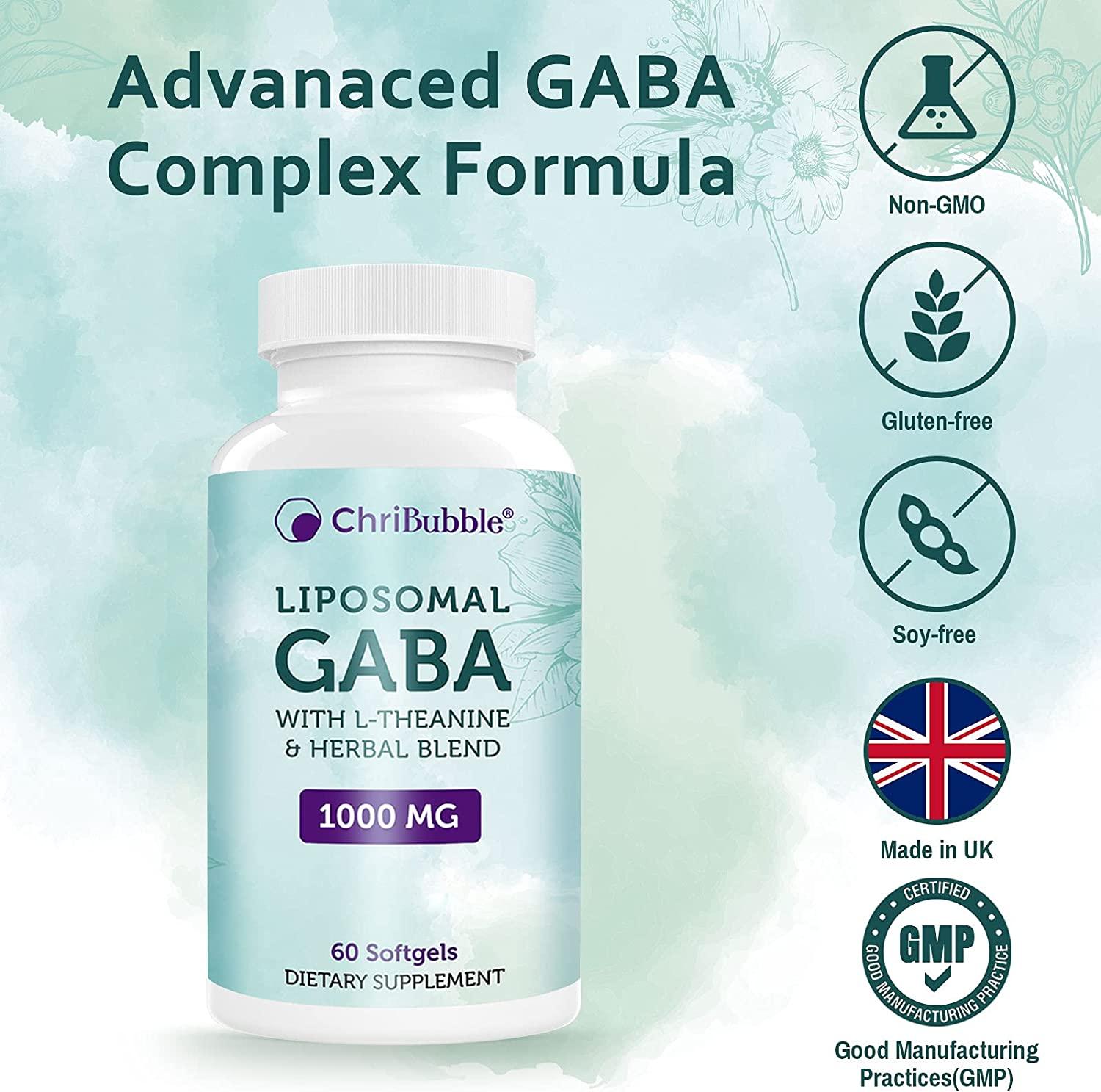 Liposomal GABA 1000mg with L-Theanine 200mg & Ashwagandha - 60 Softgels ...