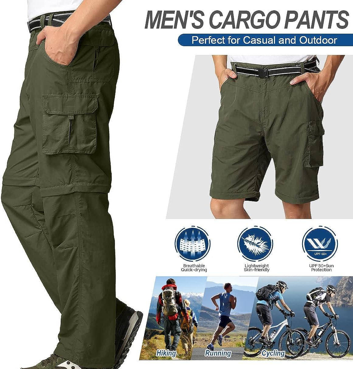 Men's Outdoor Quick Dry Convertible Lightweight Hiking Fishing Zip Off Cargo  Work Pants Trousers Army Green 38