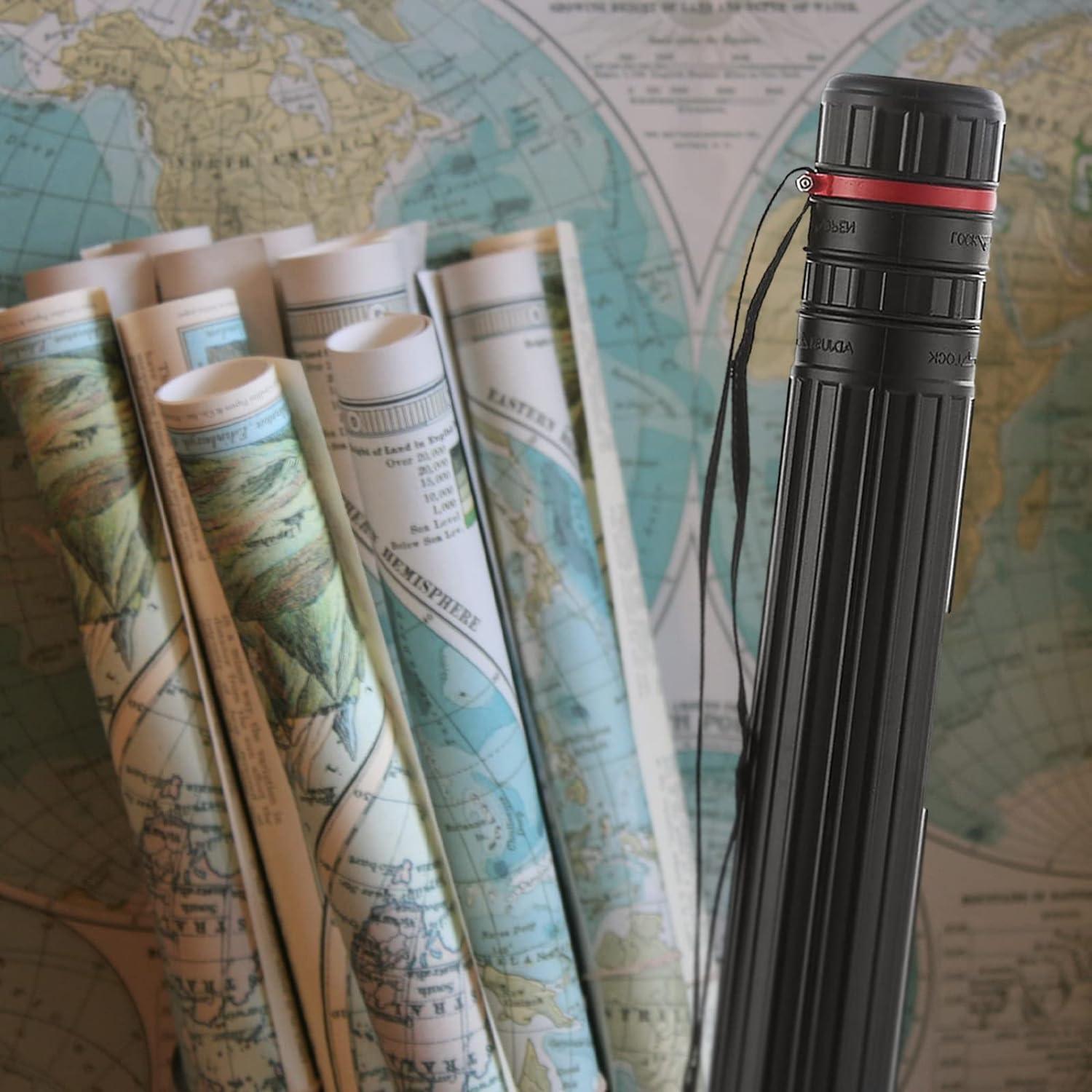 TOOYFUL Extendable Poster Tubes Expand from 18”to 28'' with Shoulder Strap,  Carry Documents, Blueprints, Drawings and Art, Black Portable Storage